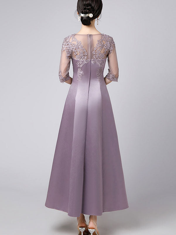 Lace Trim Illusion A-Line Maxi Prom Dress