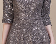 Gray Sequins Maxi Fit & Flare Party Dress