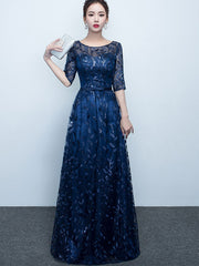 Sequined Leaf Vine A-Line Full Length Prom Evening Dress