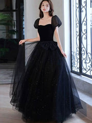 Red Black Shimmer Bow A-Line Tulle Wedding Party Dress