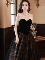 Strapless Sweetheart Bow A-Line Floral Evening Party Gown