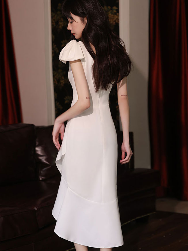 White Red One Shoulder Asymmetric Hem Prom Party Dress