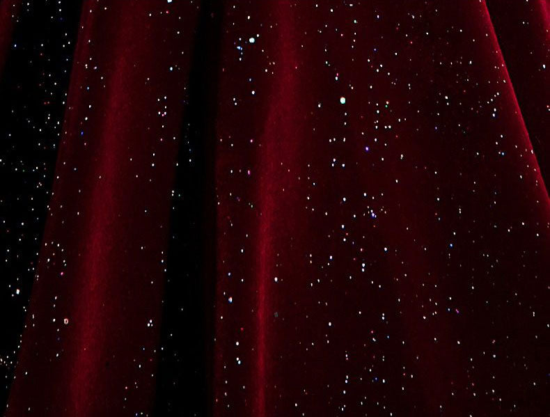 Shimmer Burgundy Velvet Off Shoulder Evening Prom Gown