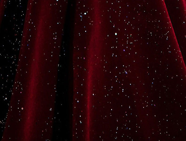Shimmer Burgundy Velvet Off Shoulder Evening Prom Gown