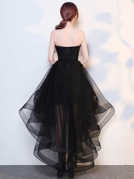 Black Burgundy Strapless High Low Tulle Party Prom Dress