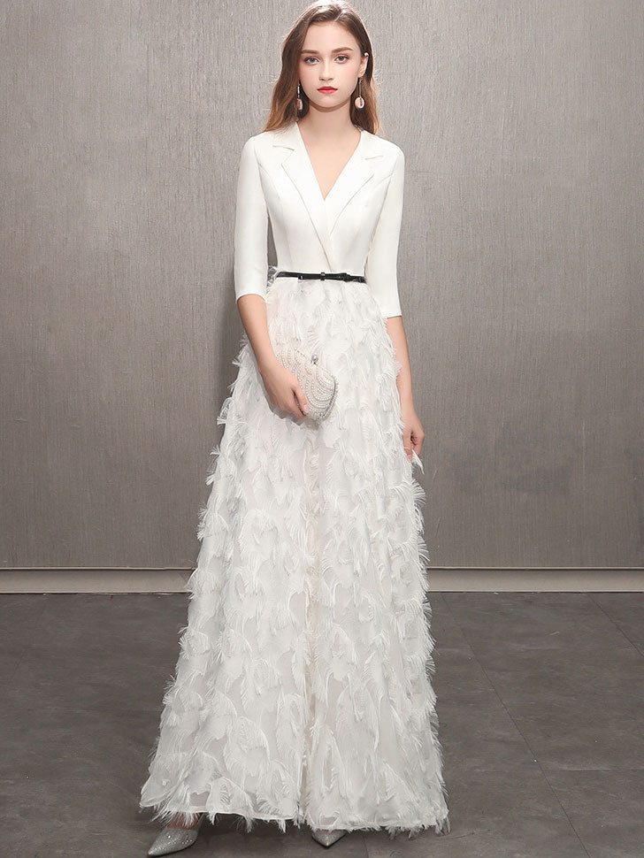 white and black dress wedding guest White Black A-Line Half Sleeve Wedding Guest Prom Dress