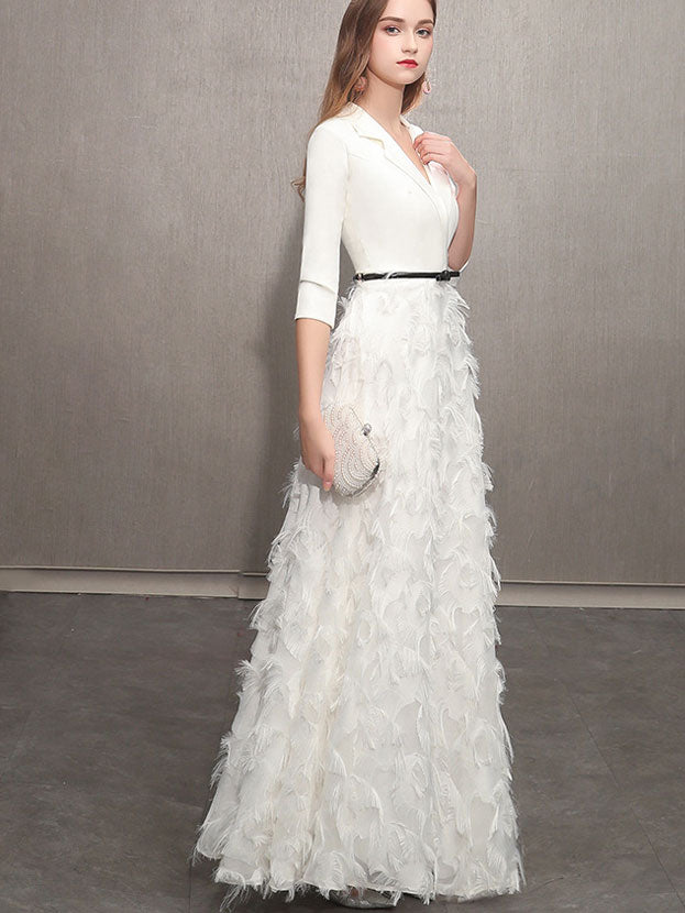 White Black A-Line Half Sleeve Wedding Guest  Prom Dress