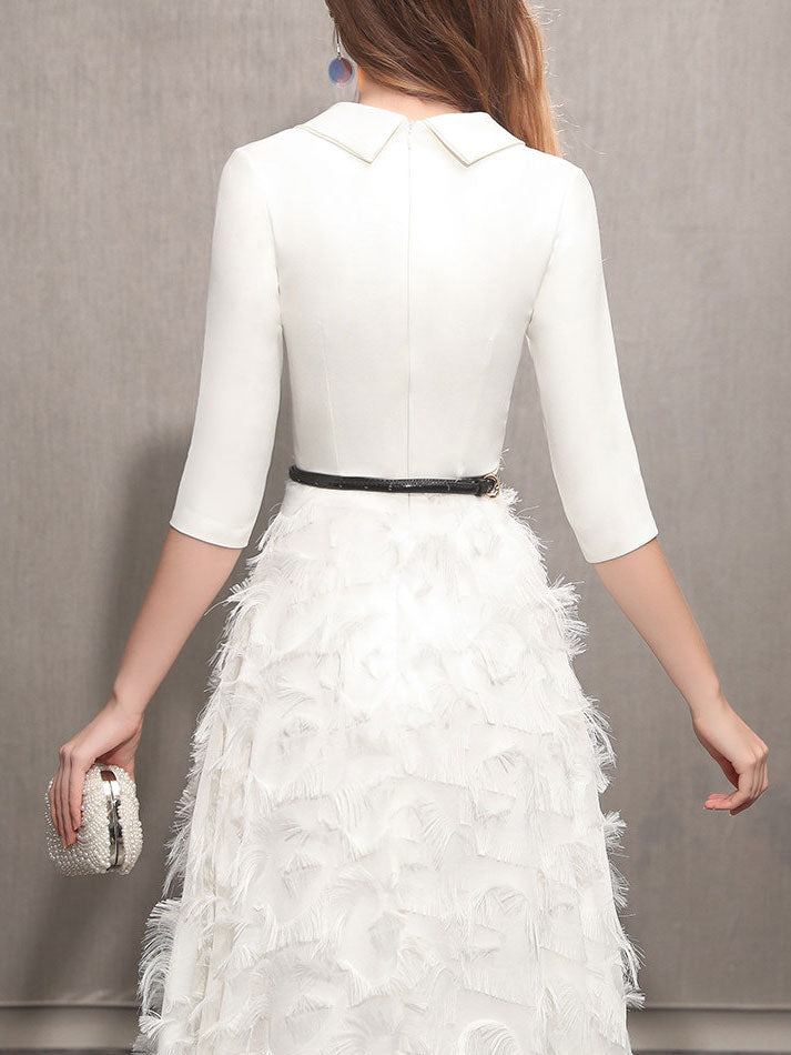 White Black A-Line Half Sleeve Wedding Guest  Prom Dress