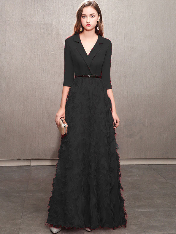 White Black A-Line Half Sleeve Wedding Guest  Prom Dress