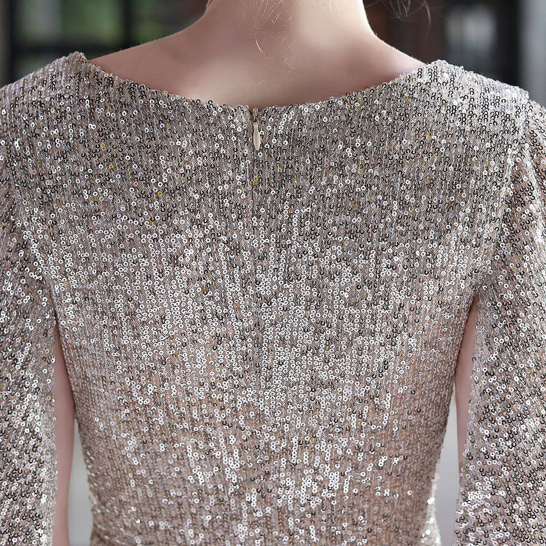 Sequins Flutter Sleeve V-Neck Midi Prom Party Dress