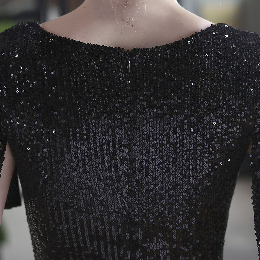 Sequins Flutter Sleeve V-Neck Midi Prom Party Dress