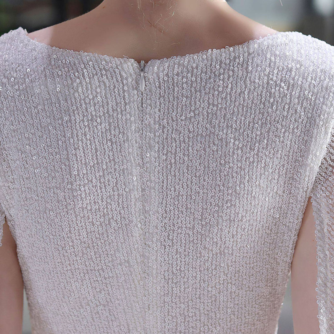 Sequins Flutter Sleeve V-Neck Midi Prom Party Dress