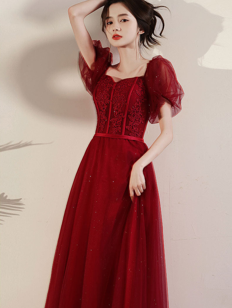 Shimmery Red Fit & Flare Tulle Party Prom Dress