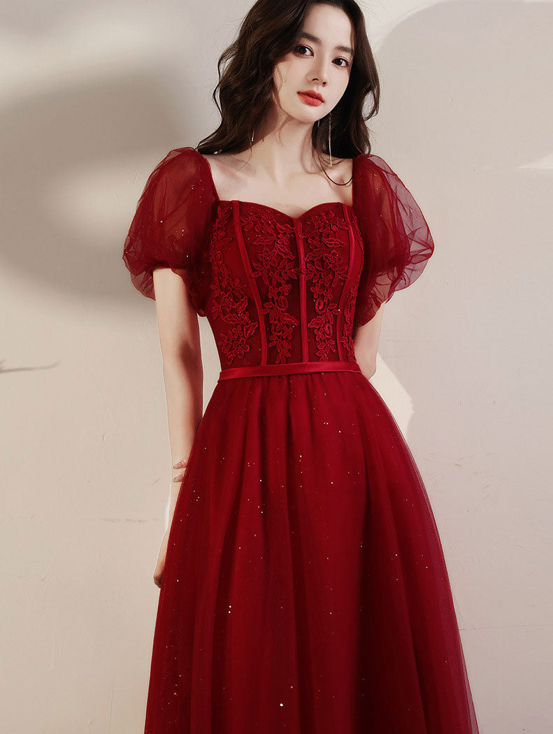 Shimmery Red Fit & Flare Tulle Party Prom Dress