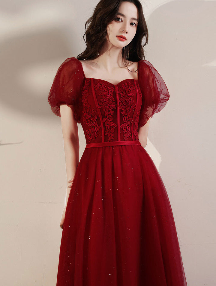 Shimmery Red Fit & Flare Tulle Party Prom Dress