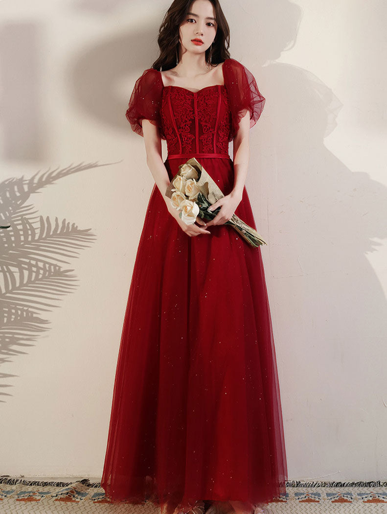 Shimmery Red Fit & Flare Tulle Party Prom Dress