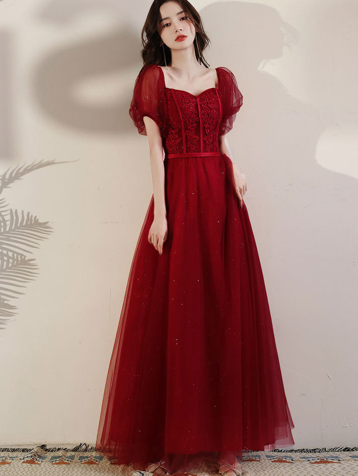 Shimmery Red Fit & Flare Tulle Party Prom Dress