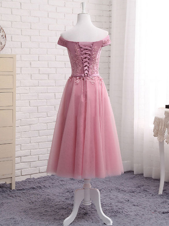Off Shoulder Bridesmaids Tulle Wedding Party Dress