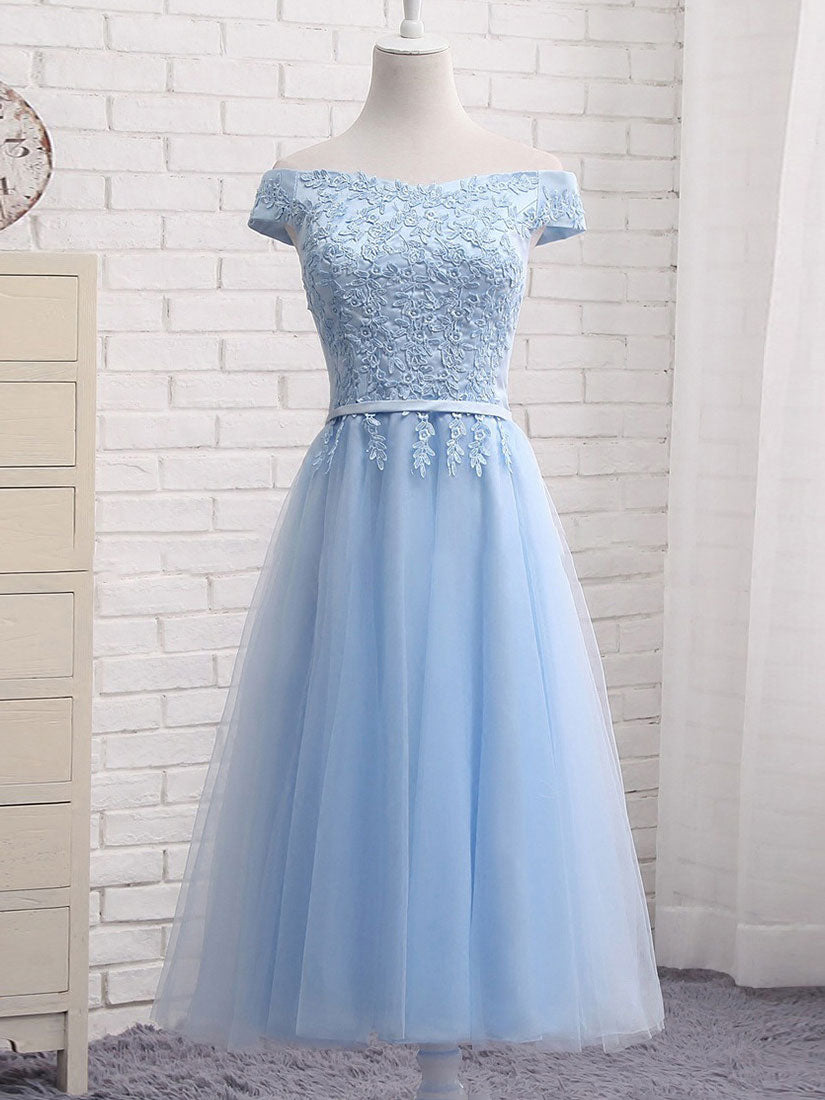 Off Shoulder Bridesmaids Tulle Wedding Party Dress