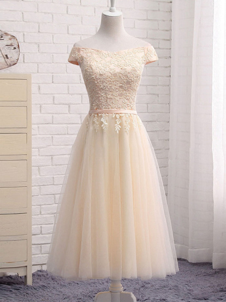 Off Shoulder Bridesmaids Tulle Wedding Party Dress