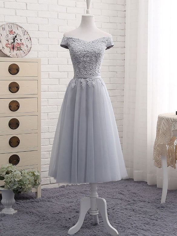 Off Shoulder Bridesmaids Tulle Wedding Party Dress