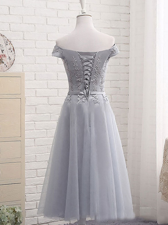 Off Shoulder Bridesmaids Tulle Wedding Party Dress