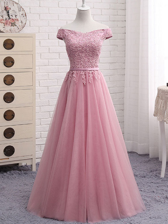 Off Shoulder Bridesmaids Tulle Wedding Party Dress