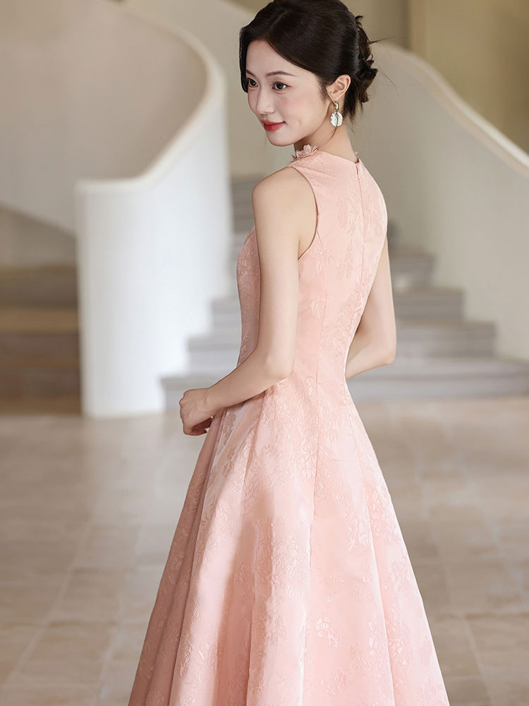 Flower Neck Jacquard A-Line Midi Evening Party Dress