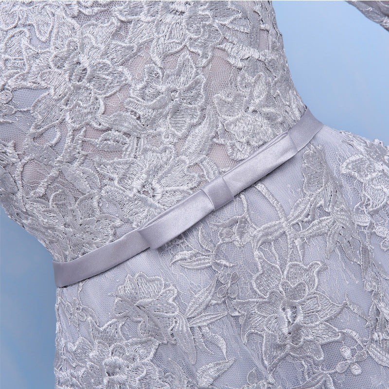 Gray Floral Lace A-Line Party Dress