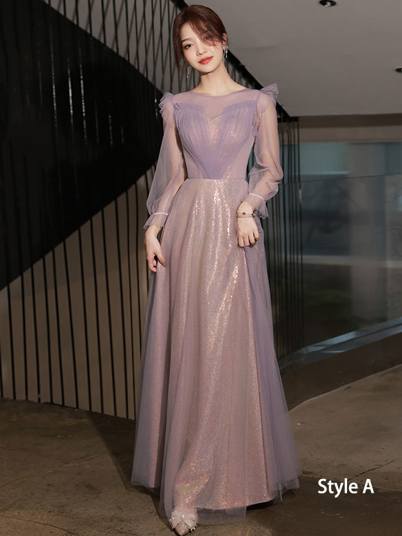 Purple Bridesmaids A-Line Shimmery Wedding Party Dress