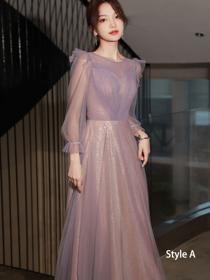 Purple Bridesmaids A-Line Shimmery Wedding Party Dress