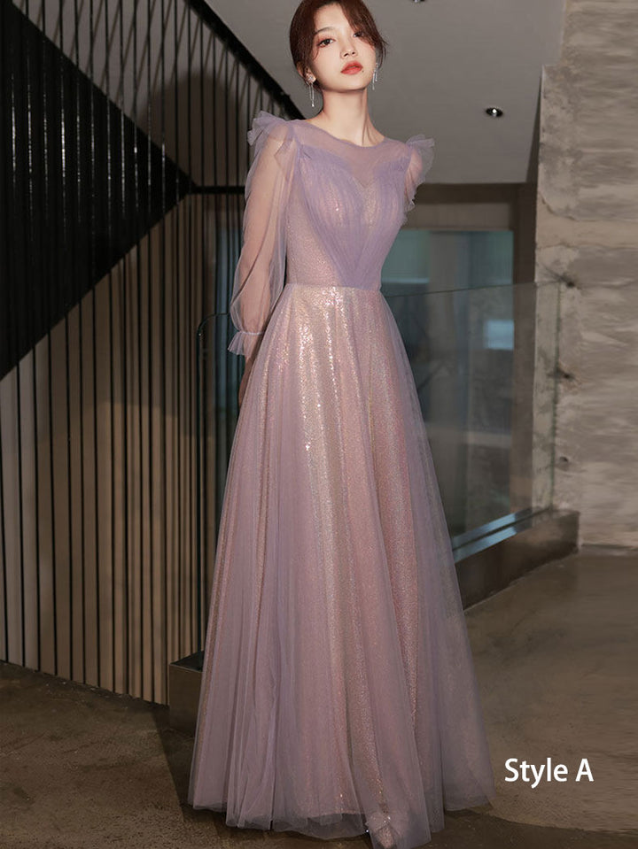 Purple Bridesmaids A-Line Shimmery Wedding Party Dress