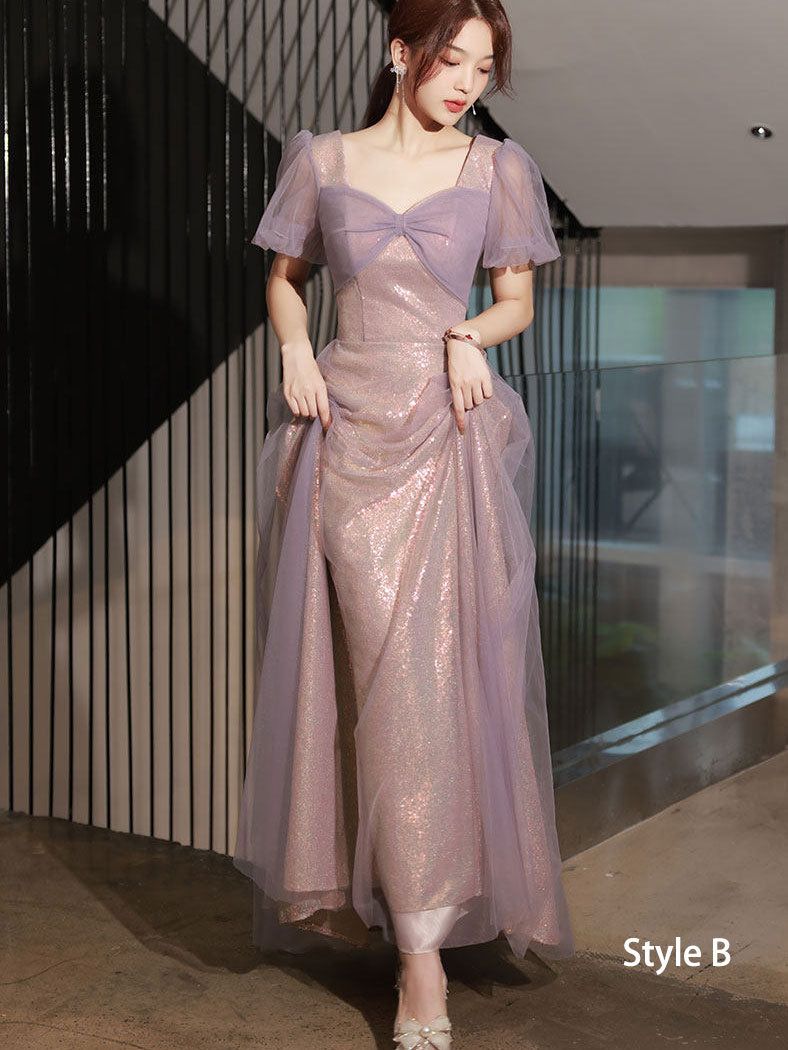 Purple Bridesmaids A-Line Shimmery Wedding Party Dress