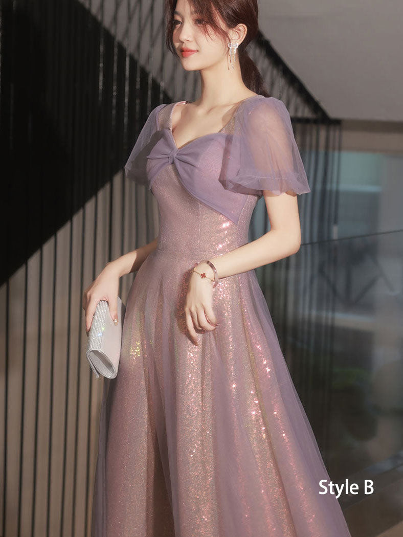 Purple Bridesmaids A-Line Shimmery Wedding Party Dress