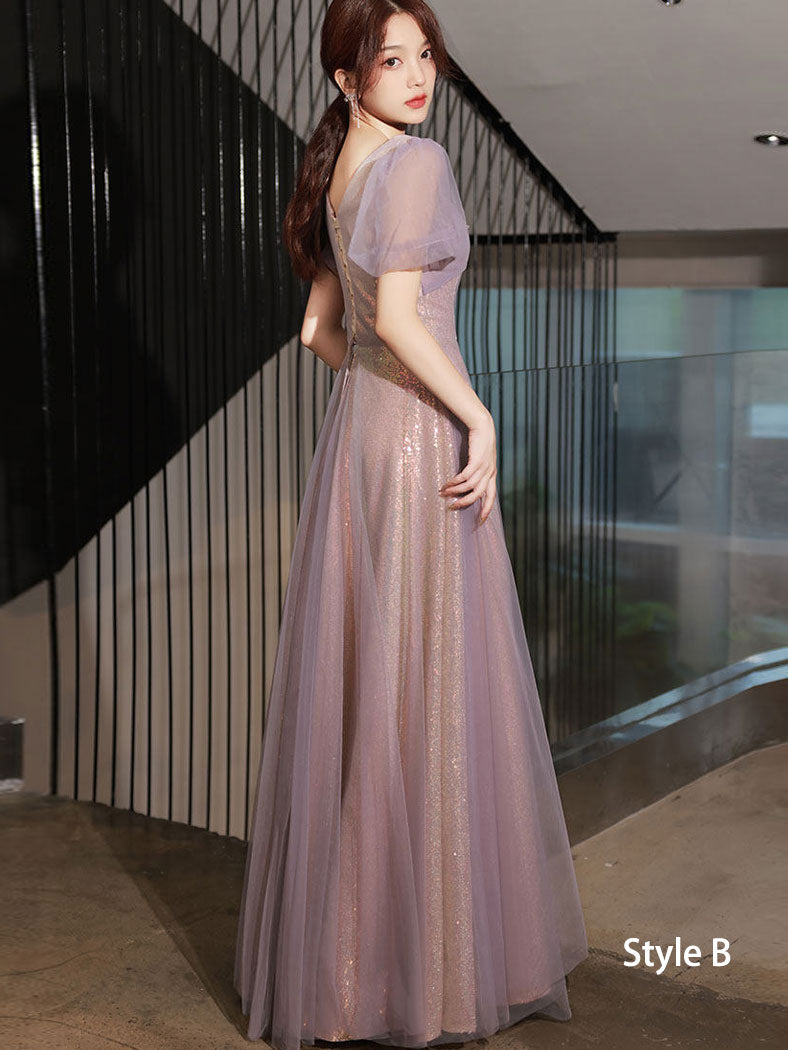 Purple Bridesmaids A-Line Shimmery Wedding Party Dress