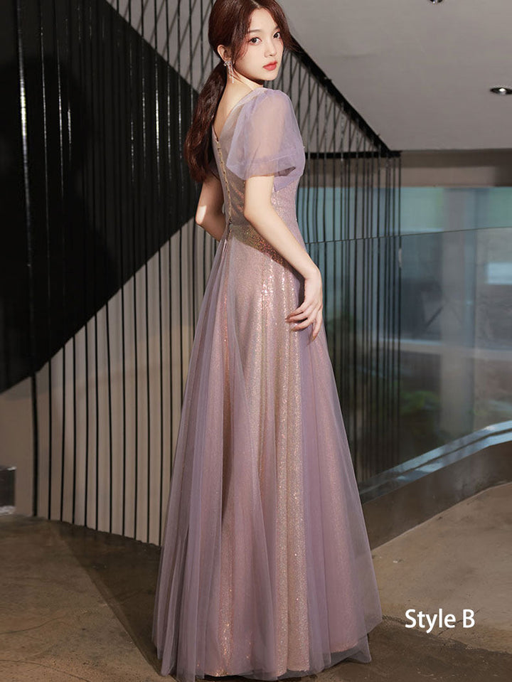 Purple Bridesmaids A-Line Shimmery Wedding Party Dress
