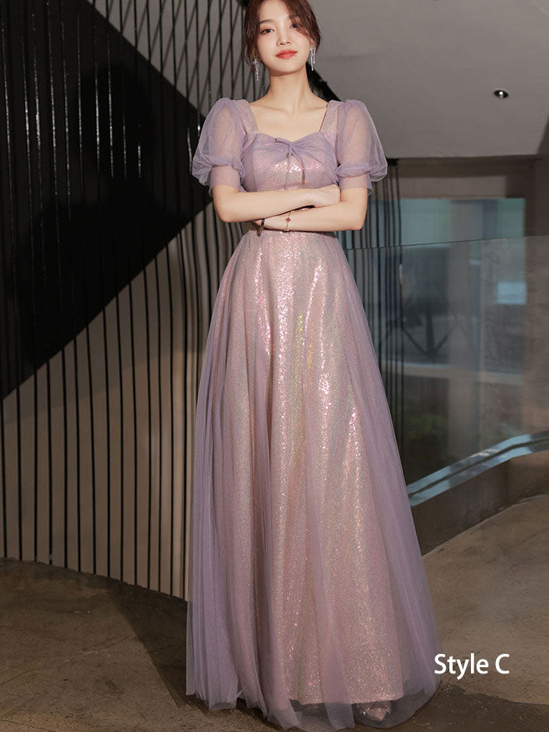 Purple Bridesmaids A-Line Shimmery Wedding Party Dress