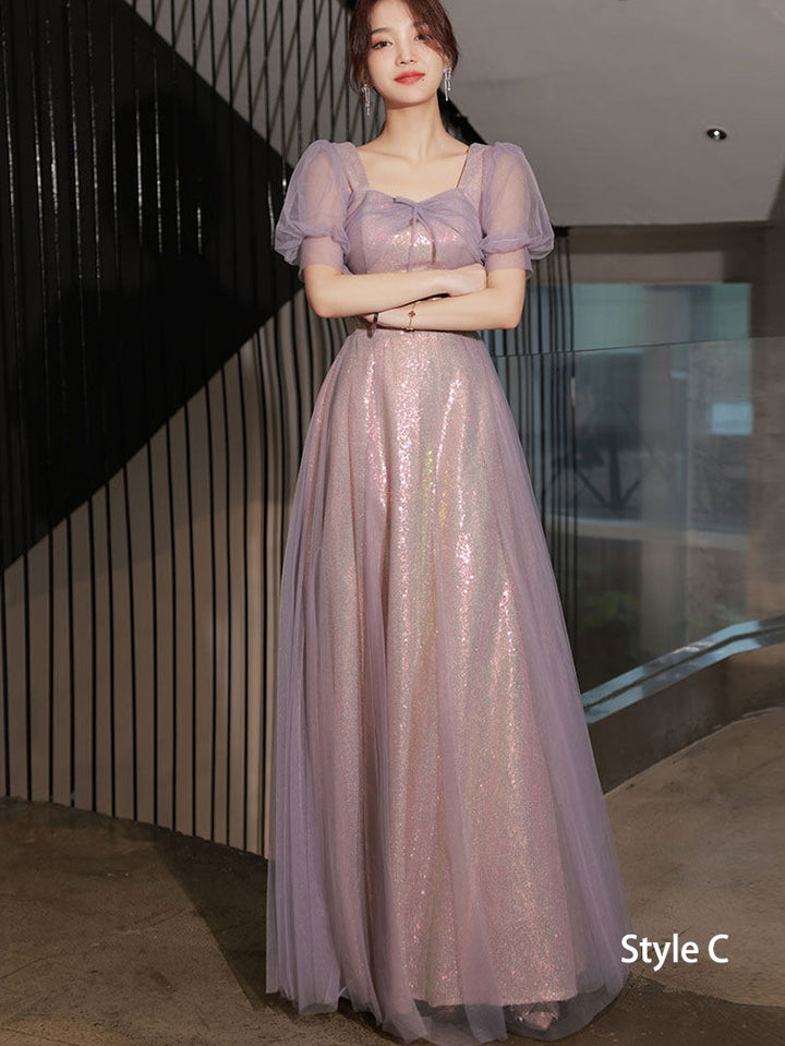 Purple Bridesmaids A-Line Shimmery Wedding Party Dress