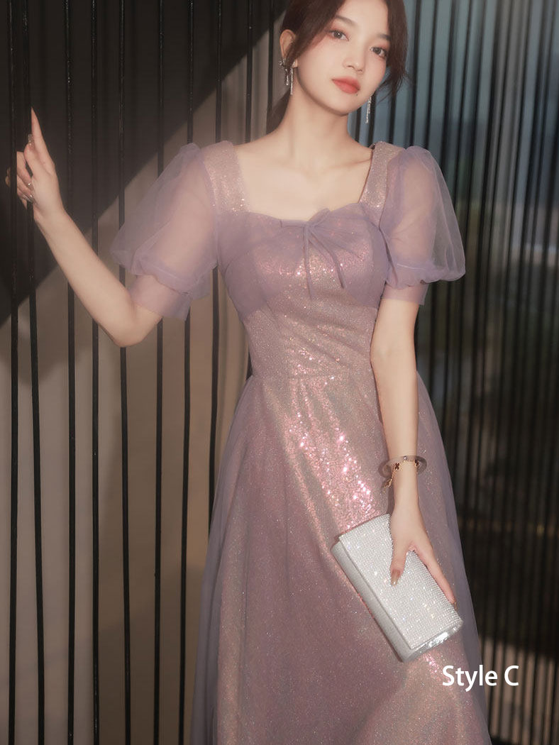 Purple Bridesmaids A-Line Shimmery Wedding Party Dress