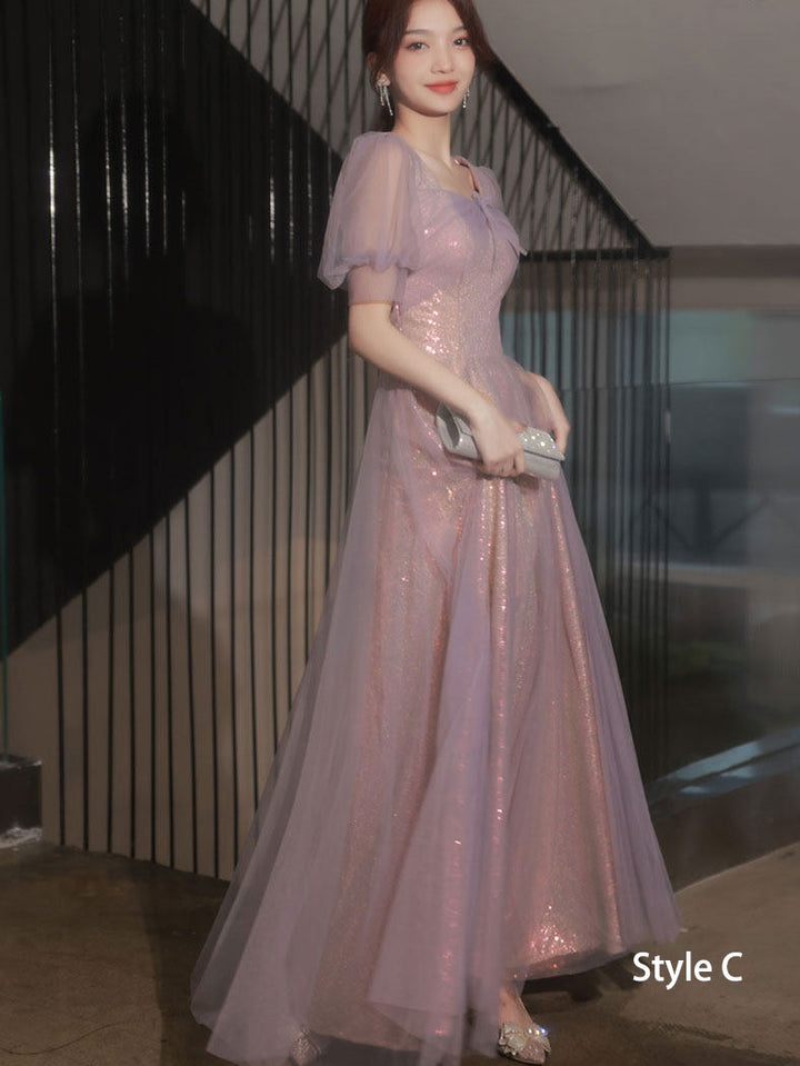 Purple Bridesmaids A-Line Shimmery Wedding Party Dress