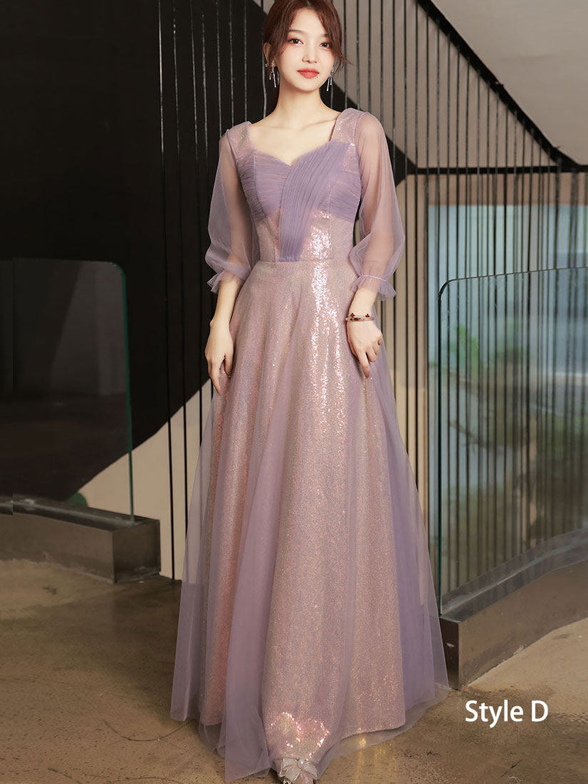 Purple Bridesmaids A-Line Shimmery Wedding Party Dress