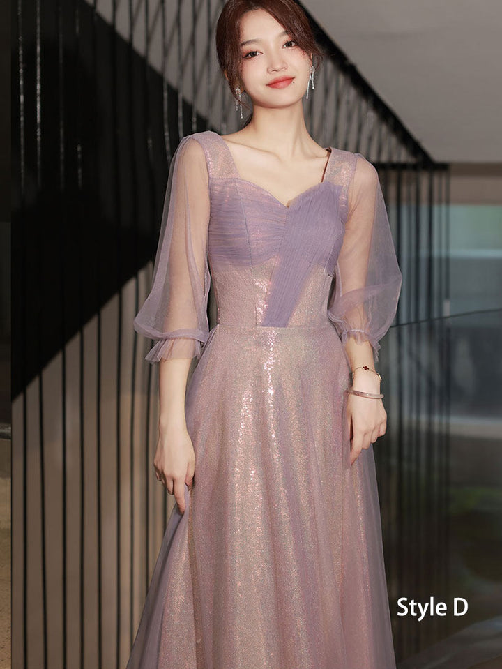 Purple Bridesmaids A-Line Shimmery Wedding Party Dress