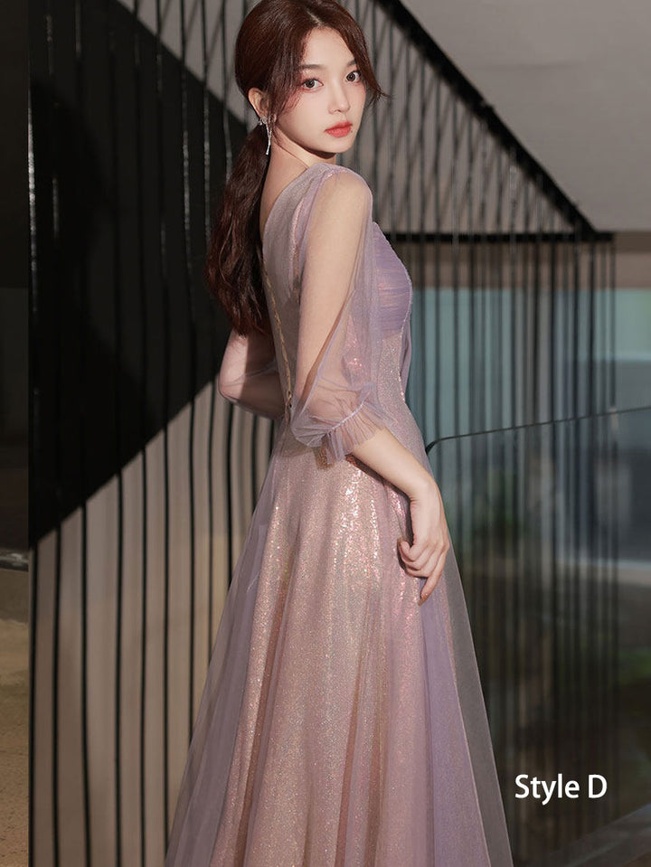 Purple Bridesmaids A-Line Shimmery Wedding Party Dress