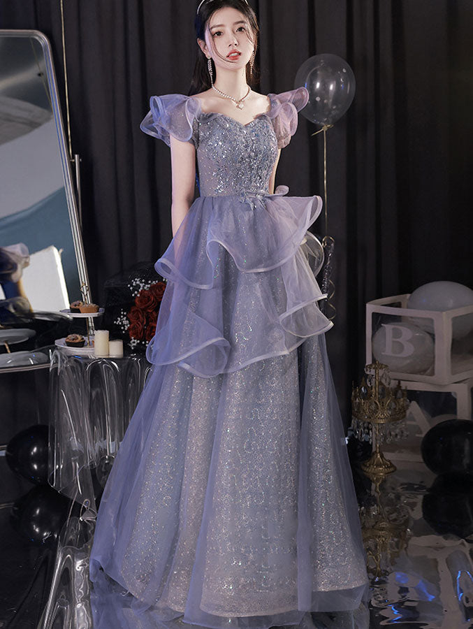 Fairy Shimmer Purple Ruffle Maxi A-Line Birthday Party Dress