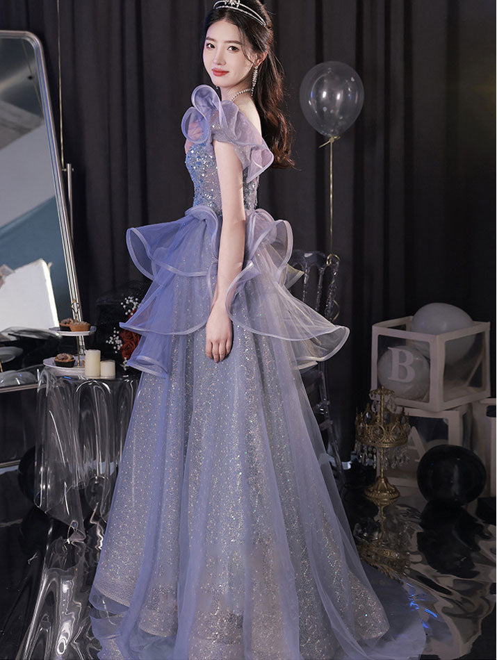 Fairy Shimmer Purple Ruffle Maxi A-Line Birthday Party Dress