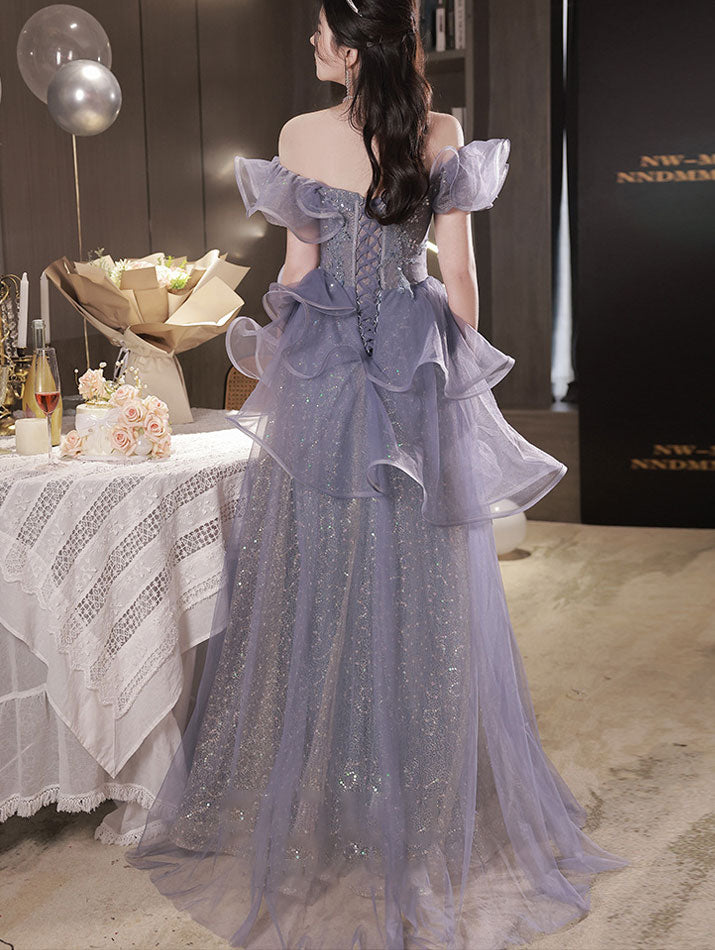 Fairy Shimmer Purple Ruffle Maxi A-Line Birthday Party Dress