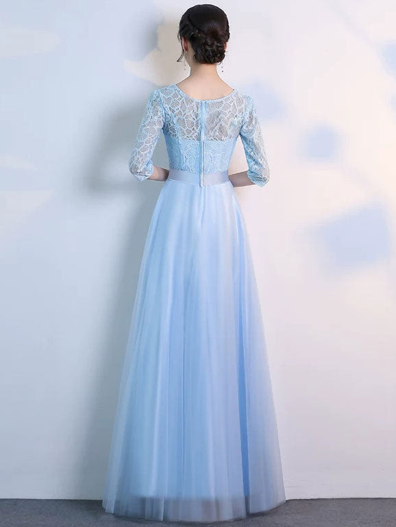 Half Sleeve A-Line Tulle Bridesmaid Wedding Prom Dress