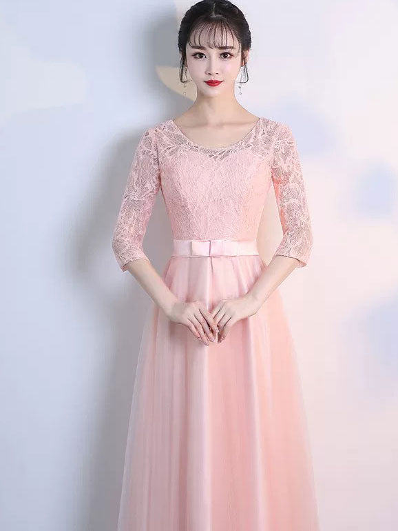 Half Sleeve A-Line Tulle Bridesmaid Wedding Prom Dress