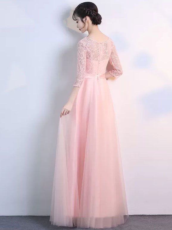 Half Sleeve A-Line Tulle Bridesmaid Wedding Prom Dress