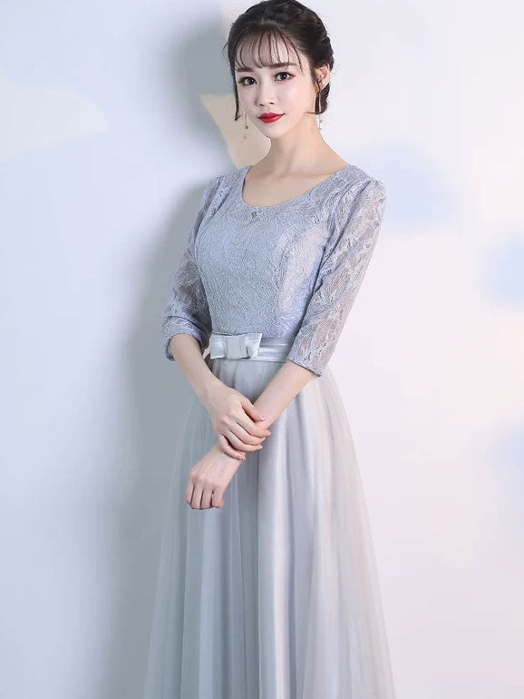 Half Sleeve A-Line Tulle Bridesmaid Wedding Prom Dress